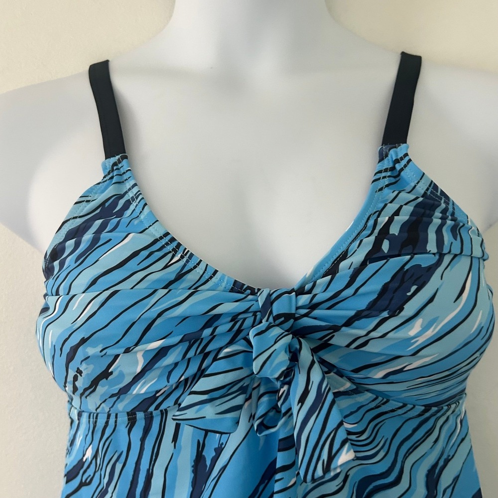 Women's Blue Wave Tankini Boy Shorts Padded Adjustable Two-Piece Swimsuit Large - Picture 3 of 10